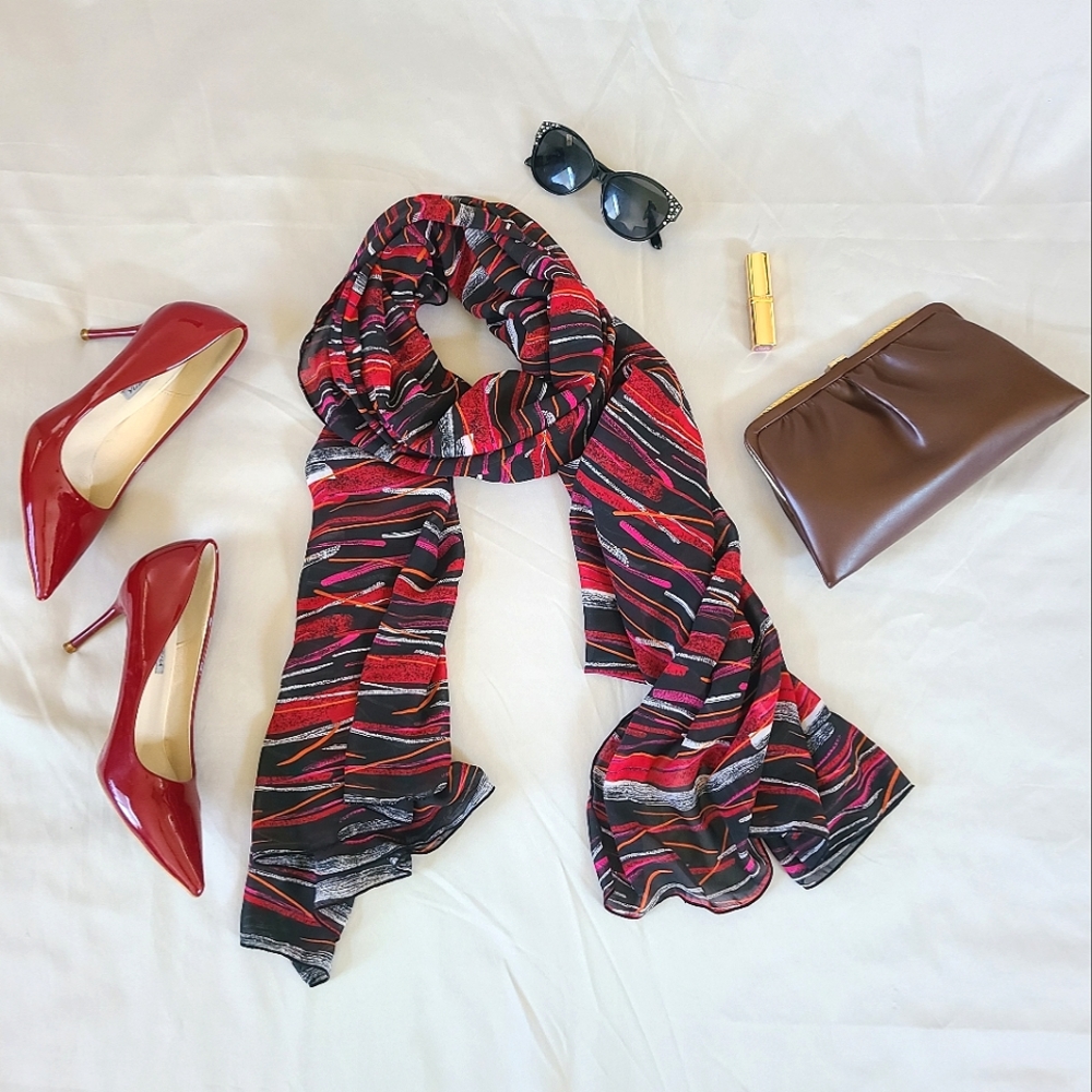 💜2 for 25$ Westbound Beach Scarf Wrap Red, Black, And White Sheer